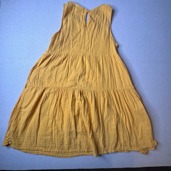 Universal Thread Mustard Yellow Cotton Gauze Tiered Sleeveless Mini Dress Medium - Picture 3 of 8